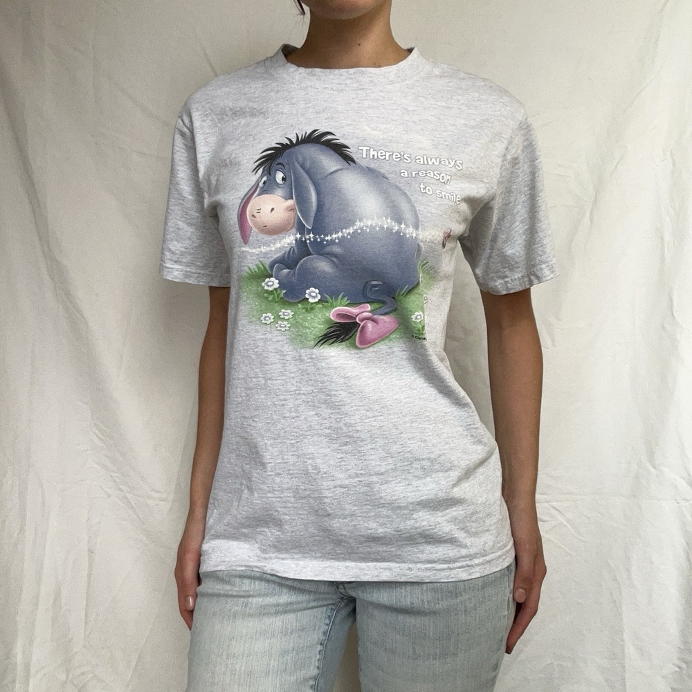 Y2K Disney Store Exclusive Eeyore Gray Tee "Reason To Smile" 2000s 90s